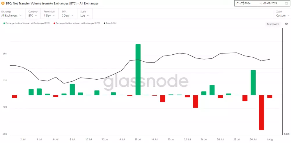 Čistý pohyb Bitcoinov