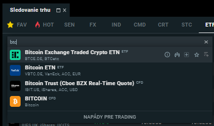 Bitcoinové ETF na XTB