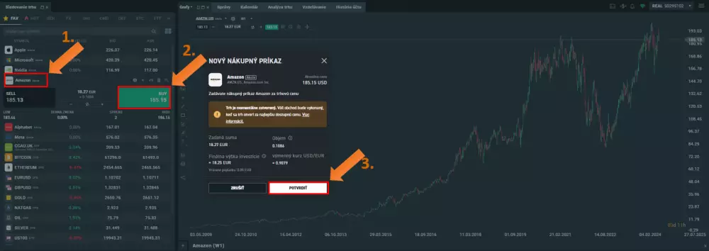 Nákup akcií Amazon na XTB