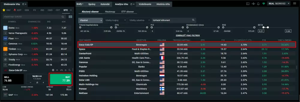 Nákup akcií Coca Cola na XTB