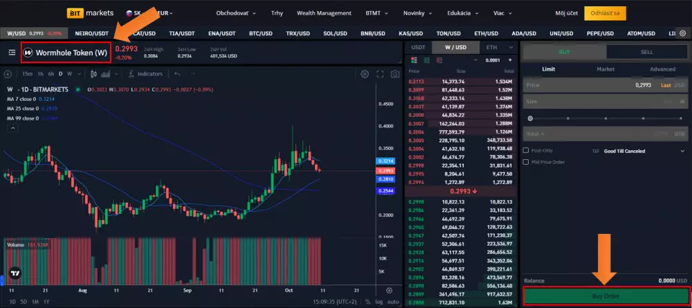 Nákup Wormhole na BITmarkets