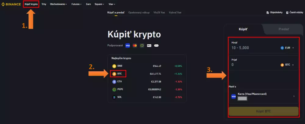 Postup ako kúpiť Bitcoin na Binance