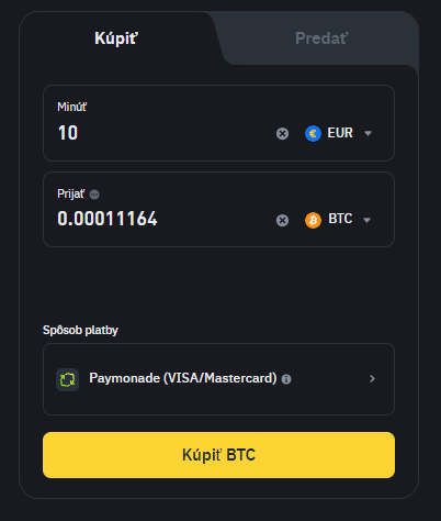 Nákup Bitcoinu na Binance