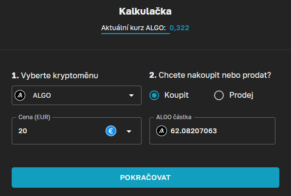Nákup kryptomeny ALGO na Anycoine