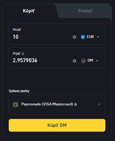 Nákup kryptomeny Mantra na Binance