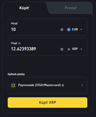 Nákup XRP na Binance