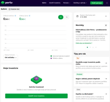 Rozhranie osobného účtu na Portu