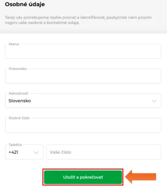 Vyplnenie osobných údajov