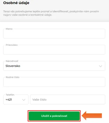 Vyplnenie osobných údajov
