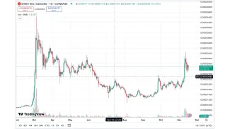 Vzor pohára a rukoväte („cup and handle pattern”) na grafe ceny kryptomeny Shiba Inu