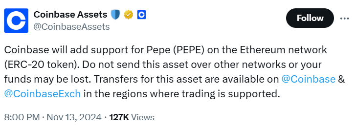 Zalistovanie PEPE na Coinbase