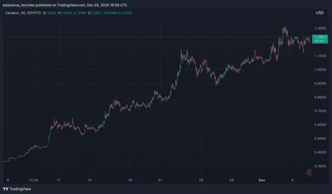 Cardano taktiež porástlo