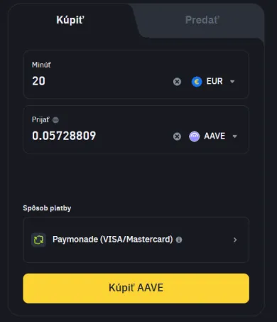 Nákup kryptomeny AAVE na Binance