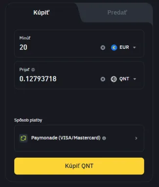 Nákup kryptomeny Quant na Binance