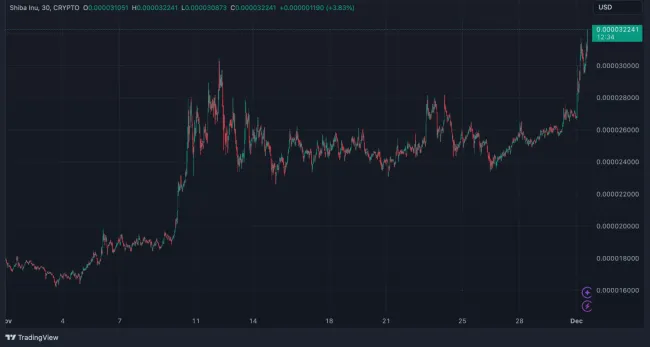Shiba Inu vzrástla o 35 percent
