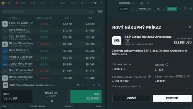 Nákup ETF fondu dividendových aristokratov