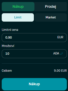 Nákup kryptomeny cez Limit príkaz
