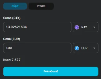 Nákup Raydium na Anycoine