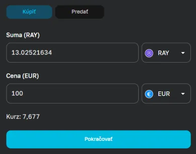 Nákup Raydium na Anycoine