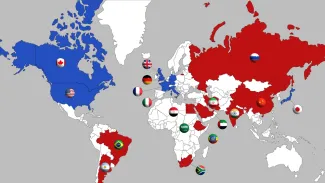Mapa krajín BRICS a G7