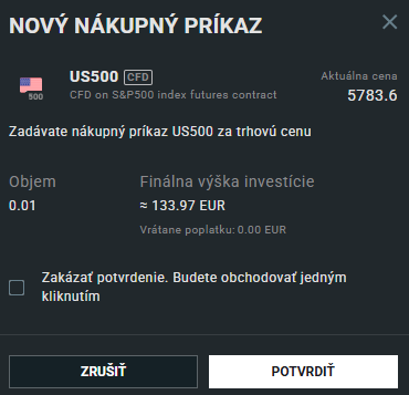 Nákup US500 cez XTB