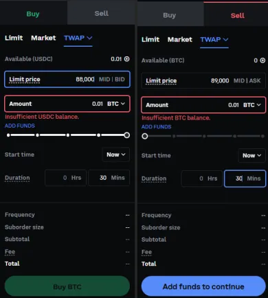 Objednávka TWAP na Coinbase