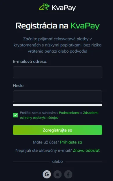 Registrácia na KvaPay