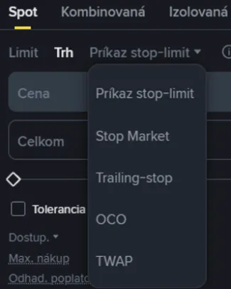 Typy pokročilých príkazov na Binance