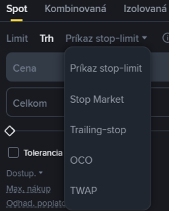 Typy pokročilých príkazov na Binance