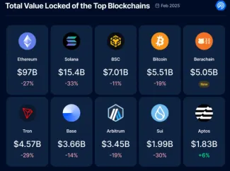 Uzamknutá hodnota top blockchainov