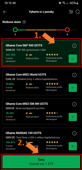 Vyberanie ETF cez aplikáciu