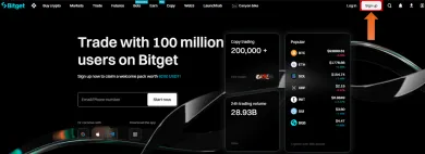Domovská stránka burzy Bitget