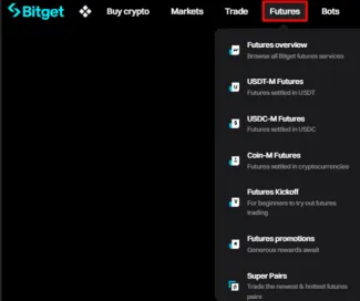 Futures menu na Bitget