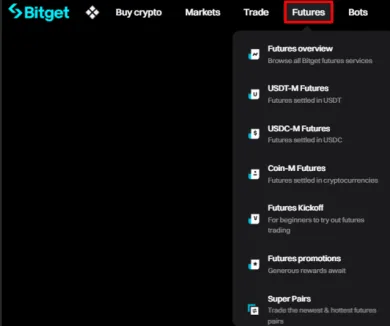 Futures menu na Bitget