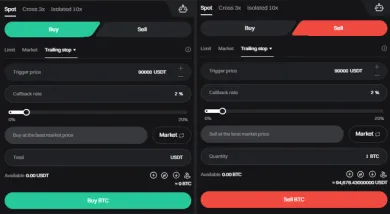 Trailing stop príkaz na burze Bitget
