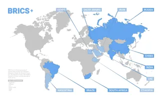 Mapa krajín BRICS