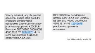 Takto vyzerá správa, ktorú zákazníkom posiela DIGI