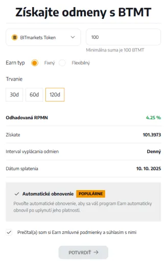 Možnosti stakingu BTMT