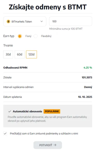 Možnosti stakingu BTMT