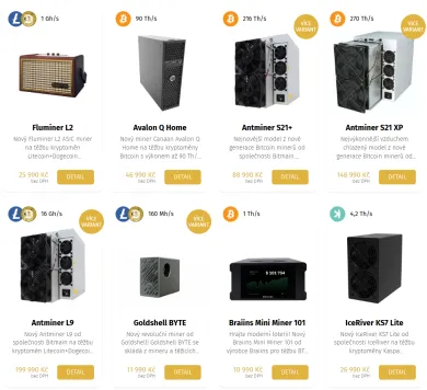 Široký výber minerov na Coin Factory