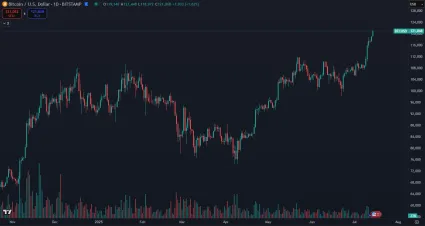 Bitcoin dosiahol 121 448 dolárov