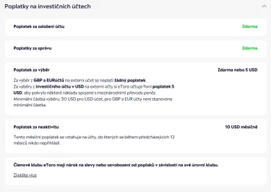 Základné poplatky na eToro