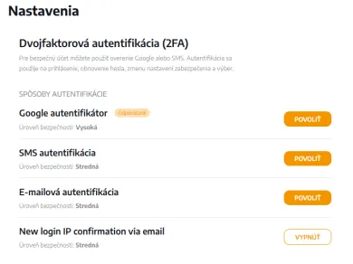 Bezpečnostné nastavenia