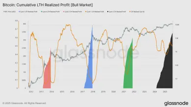 Kumulatívny realizovaný zisk dlhodobých držiteľov BTC
