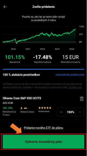 Tvorba investičného plánu na XTB v mobile