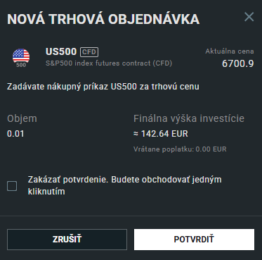 Nákup US500 na XTB