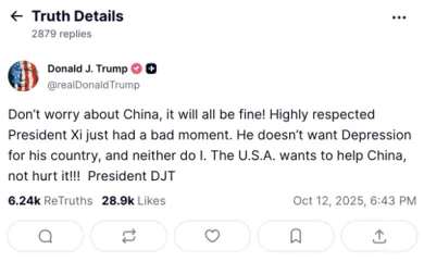 Príspevok Donalda Trumpa na Truth Social