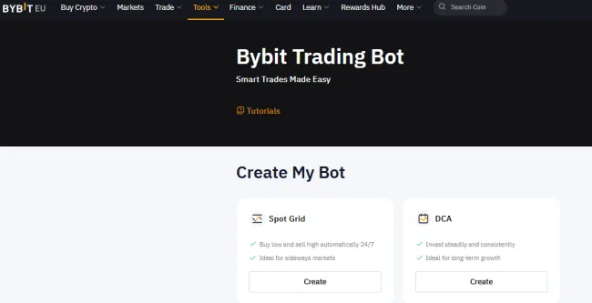 Sekcia kde nájdete trading botov od Bybit EU