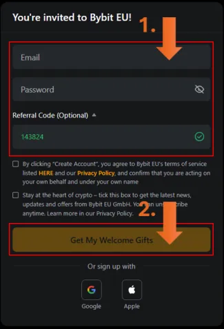 Bybit EU registračný formulár