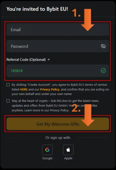 Bybit EU registračný formulár